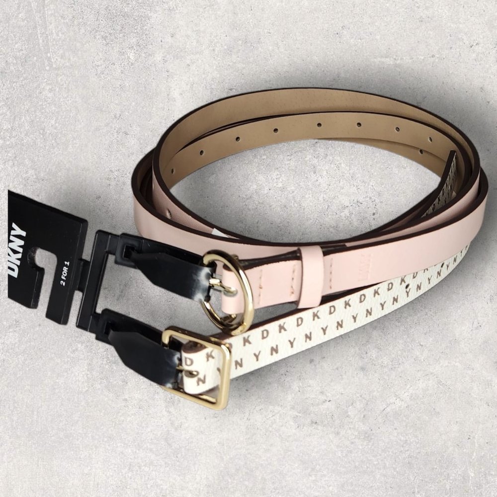DKNY 2 Piece Belt Pack Pink and White with Monogram - NWT